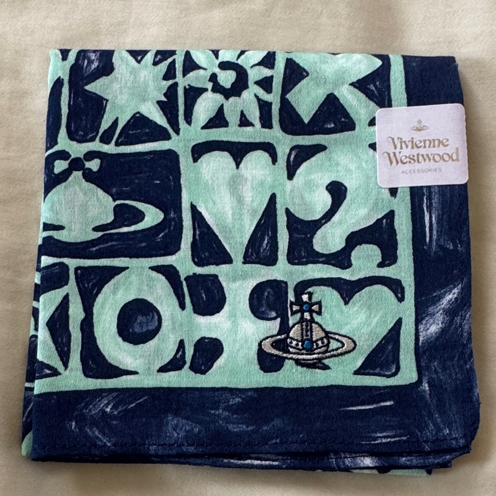 Vivienne Westwood 2025 Japan Exclusive Teal & Navy Handkerchief Scarf Bandana